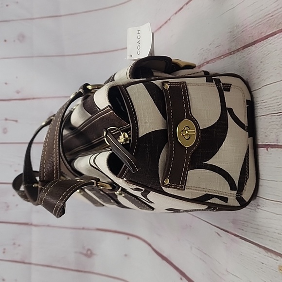 Coach NWT Brown & White Sigbature Satchel - Picture 5 of 12